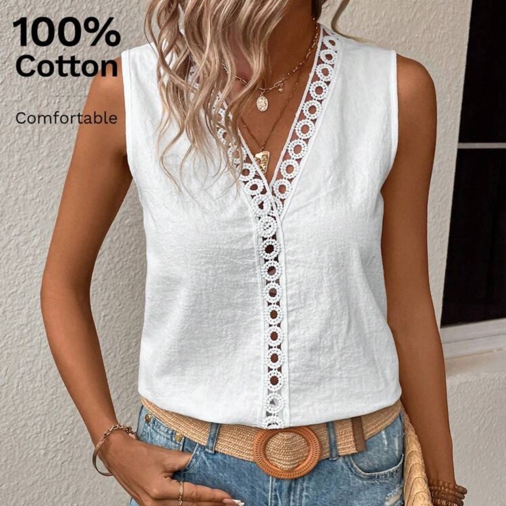 New White Sleeveless Cotton Top